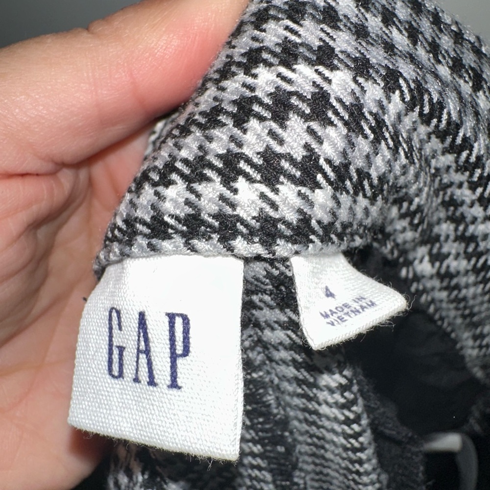 Gap Houndstooth Plaid Black White Pleated Wide Leg Crop Dress Pants Size 4 - Picture 4 of 5